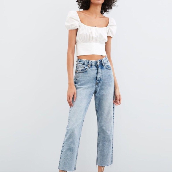 ZARA Poplin Puff Sleeve Button Crop Top - Picture 2 of 6